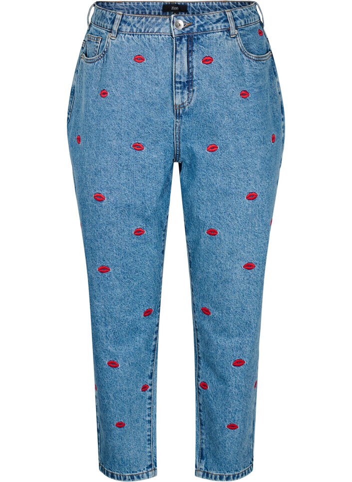 Jeans Mille coupe Mom avec broderies, Bleu Clair, Packshot image number 0