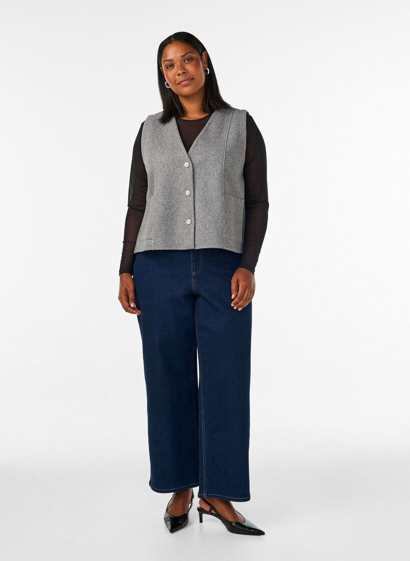 Gilet &agrave; col V avec boutons, Gris, Model image number 1