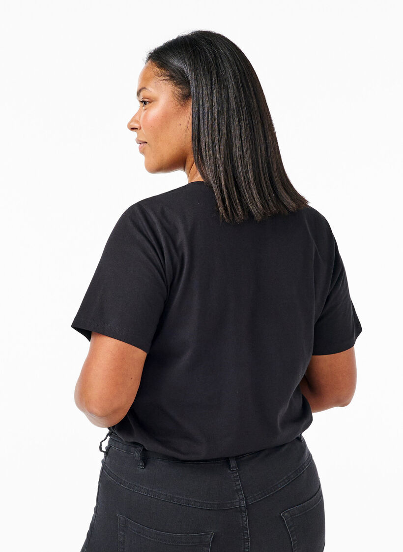 T-shirt en coton biologique avec nœud, Black, Model image number 1