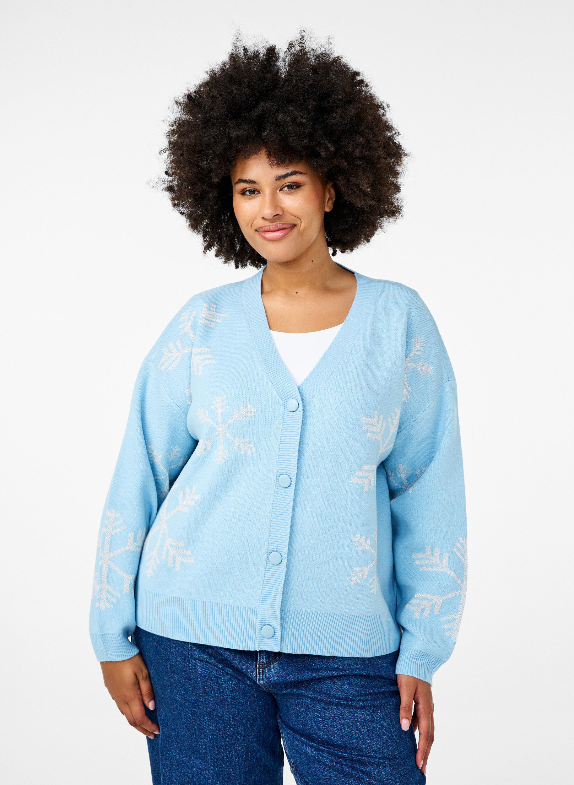 Zizzi Cardigan tricot&eacute; de No&euml;l, Cerulean Comb, Model image number 0