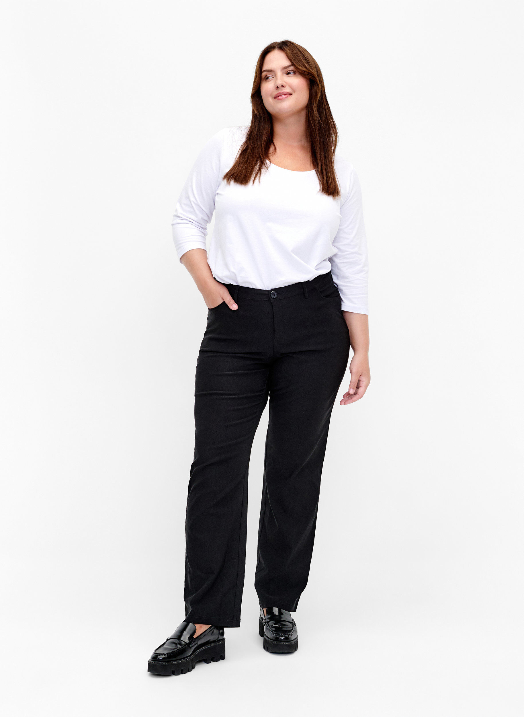 ZizziT-shirt en coton de base &agrave; manches 3/4, Blanc, Model image number 1