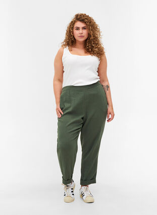 Pantalon en coton avec poches, Thyme, Model image number 0