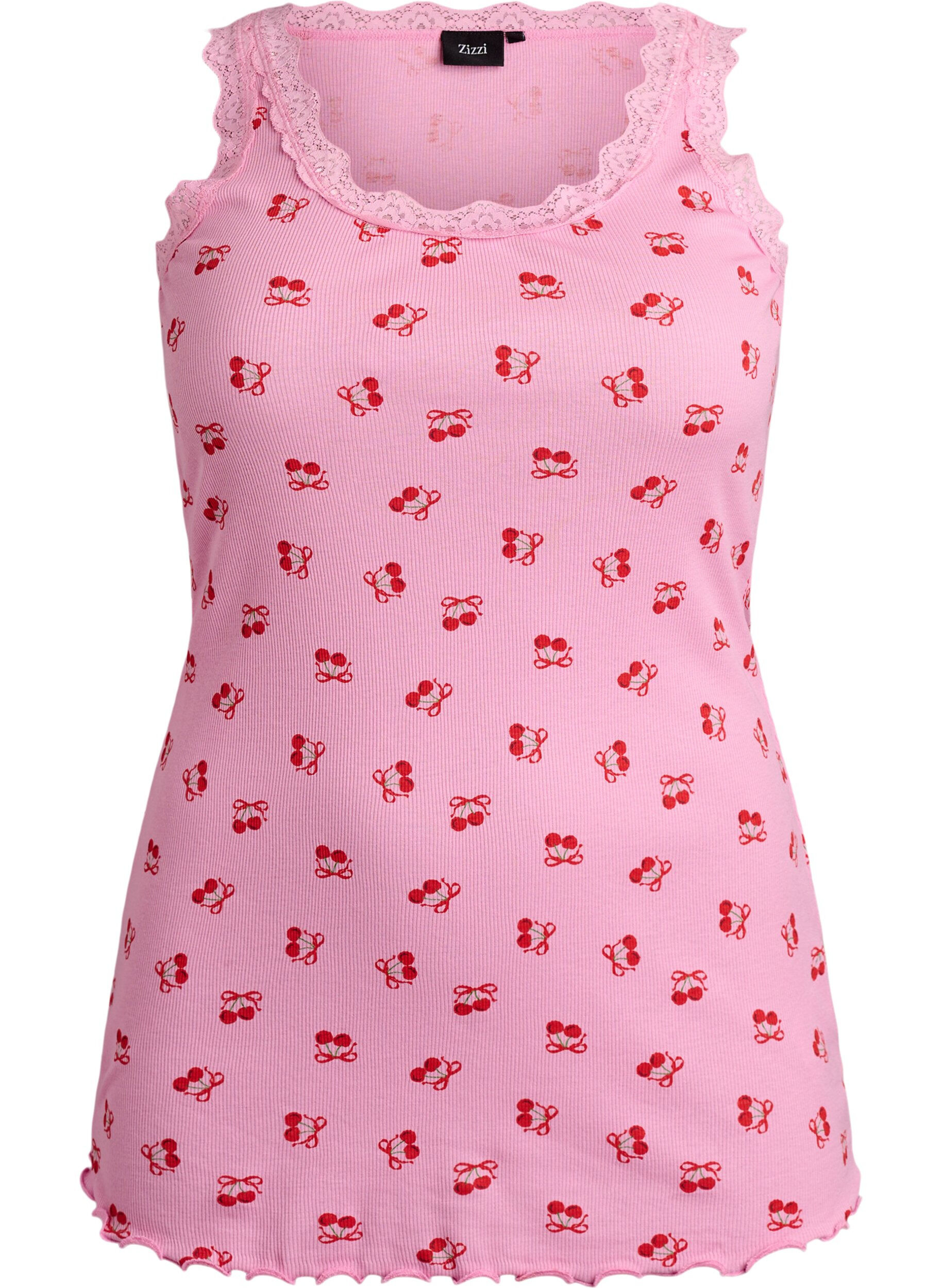 Zizzi Top avec imprim&eacute; et bord en dentelle, Rose, Packshot image number 0