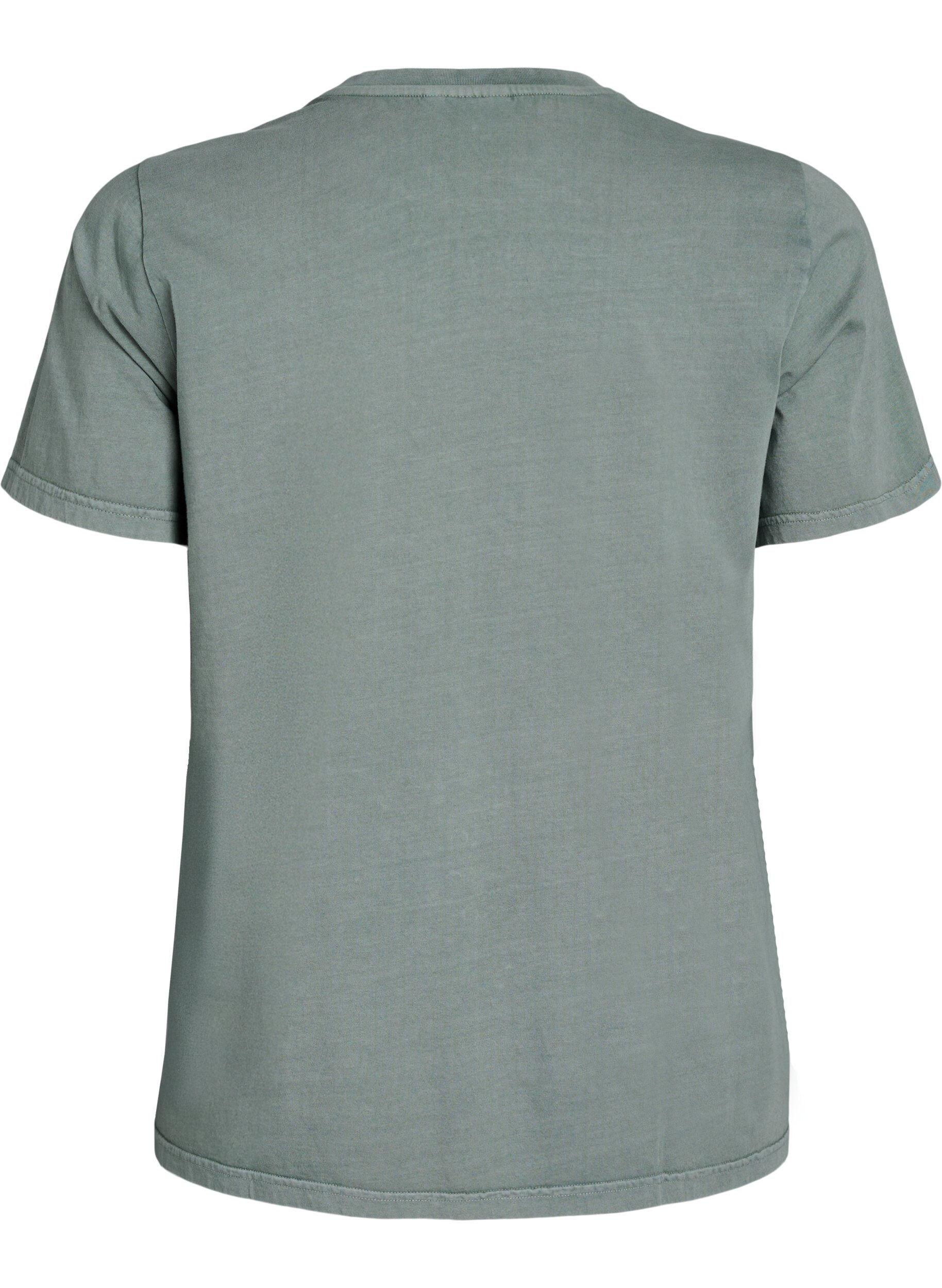 Zizzi T-shirt en coton bio, &agrave; texte et &agrave; imprim&eacute; floral, Vert, Packshot image number 1