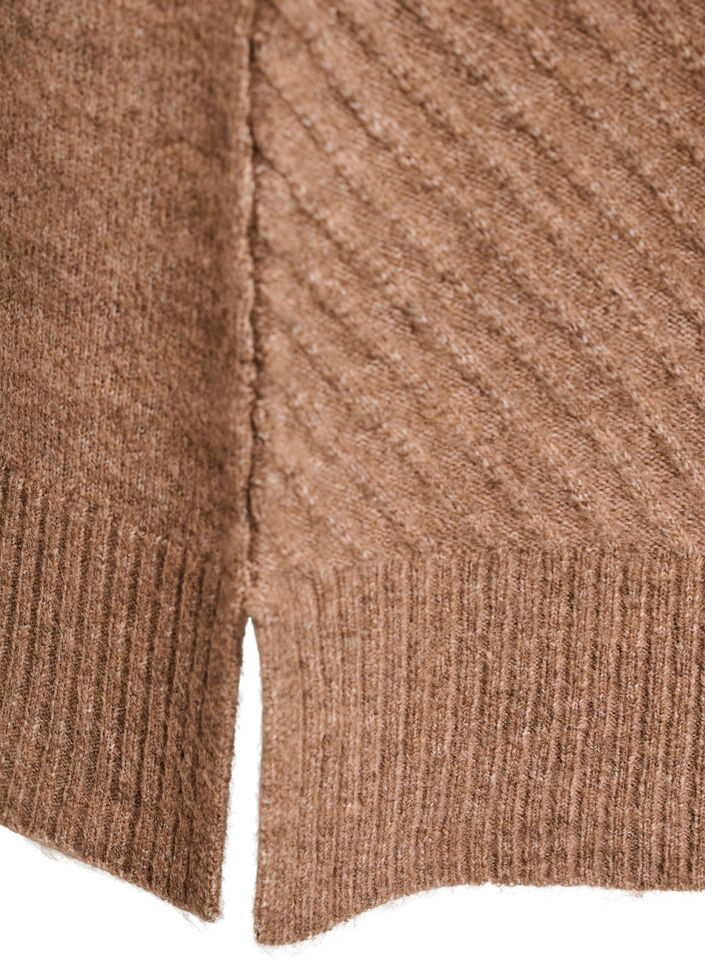 Robe courte en maille avec un motif textur&eacute; en V, Camel, Packshot image number 3