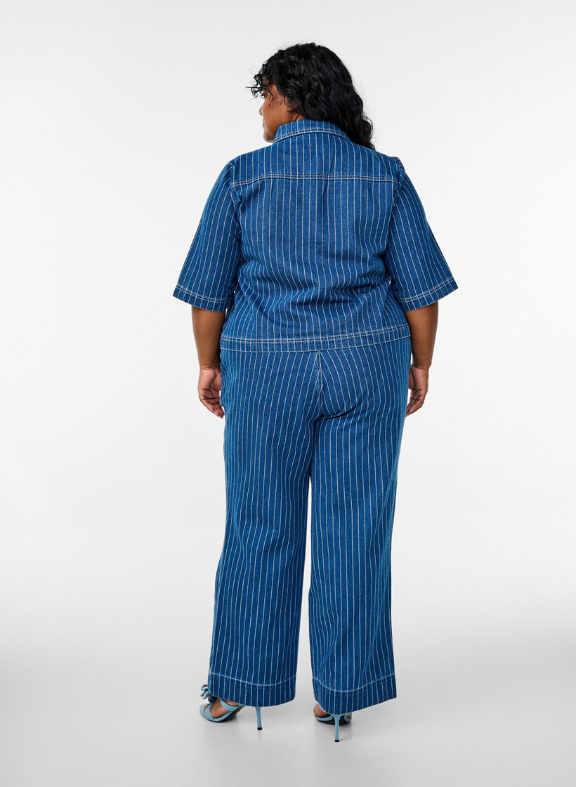 Jean ample &agrave; rayures, Bleu, Model image number 1