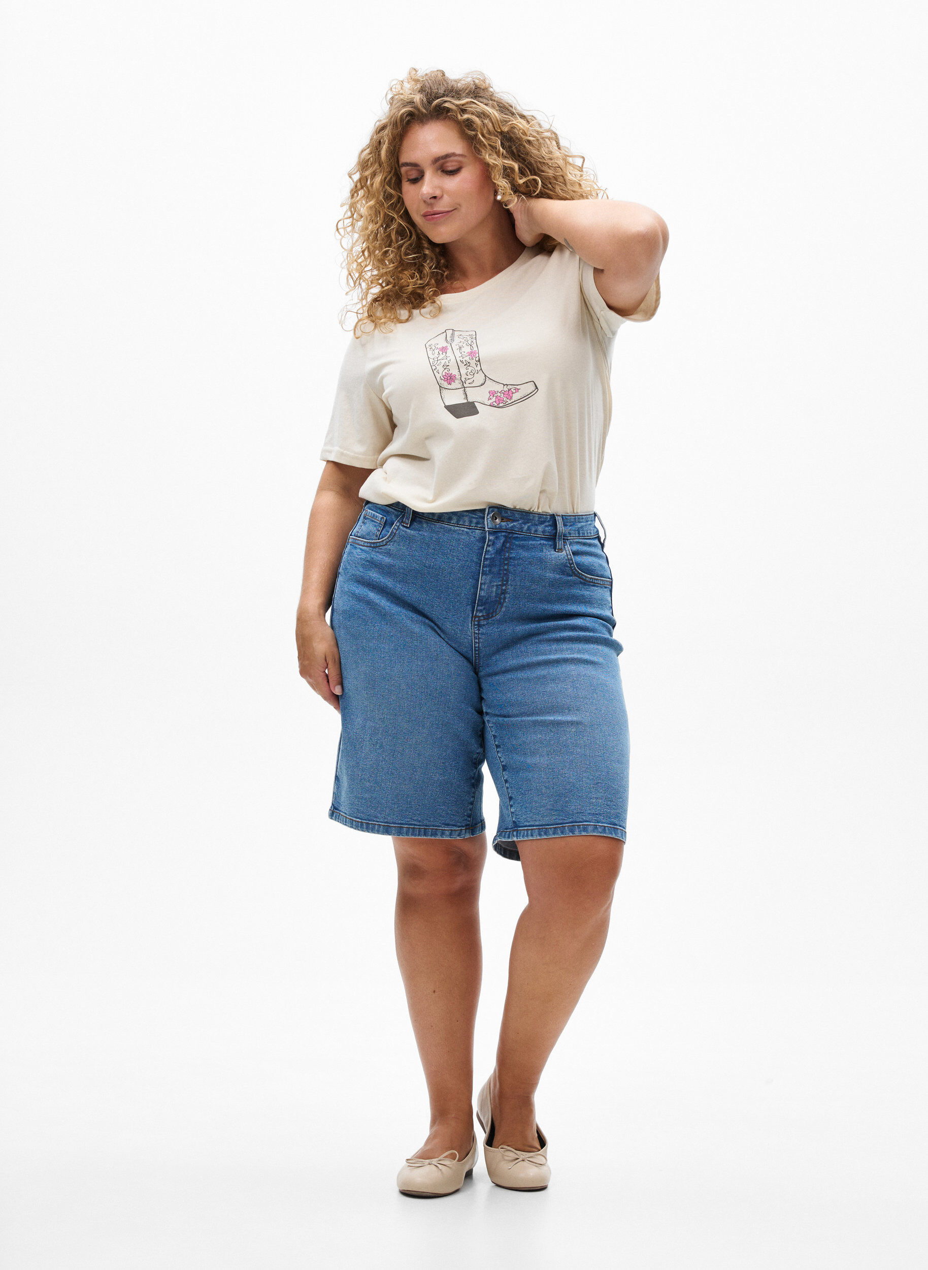 Zizzi FLASH - T-shirt imprim&eacute;, Vanille, Model image number 1