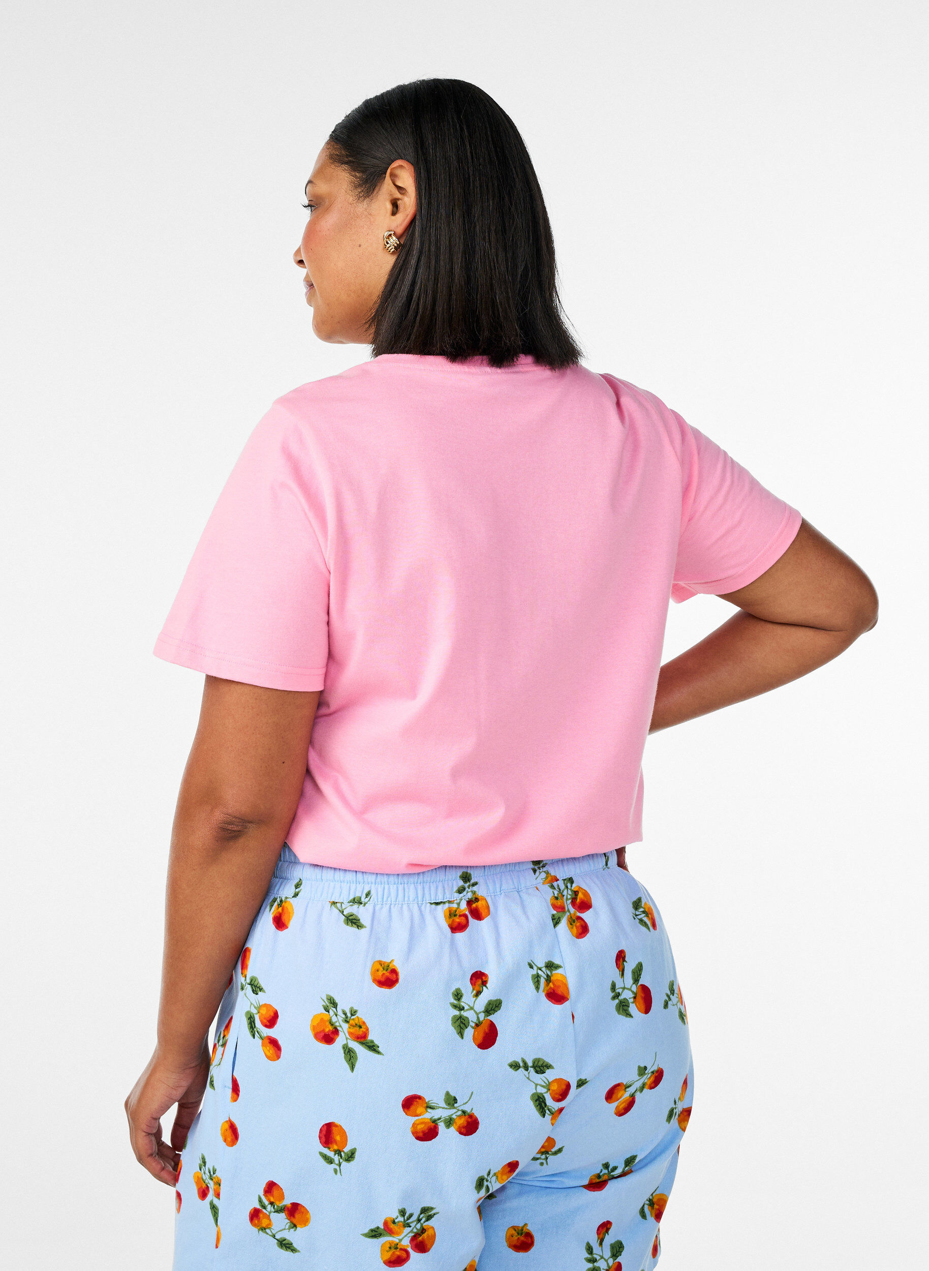 ZizziT-shirt en coton bio avec imprim&eacute; tomates, Rose, Model image number 2