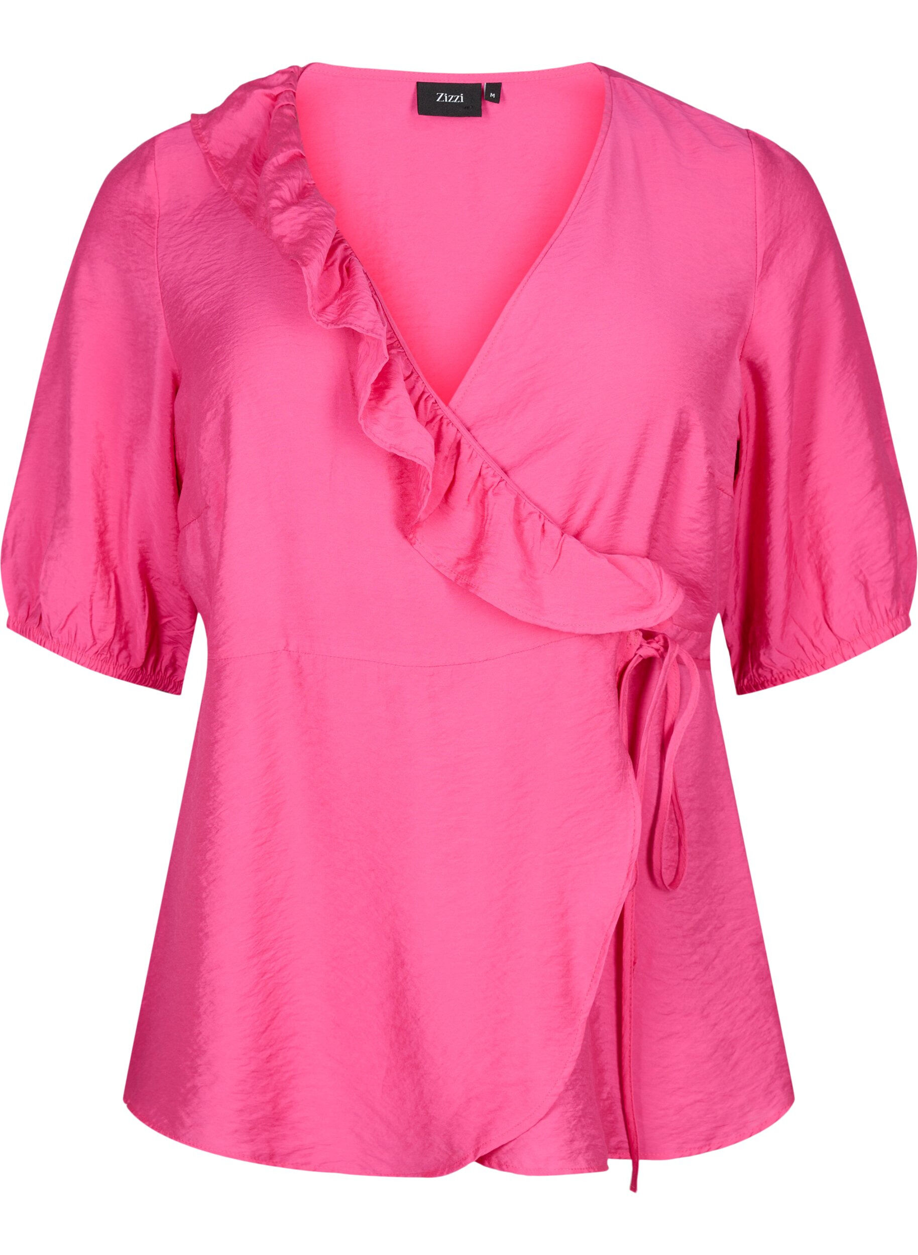 Zizzi Blouse cache-c&oelig;ur en viscose avec manches mi-longues, Beetroot Purple, Packshot image number 0