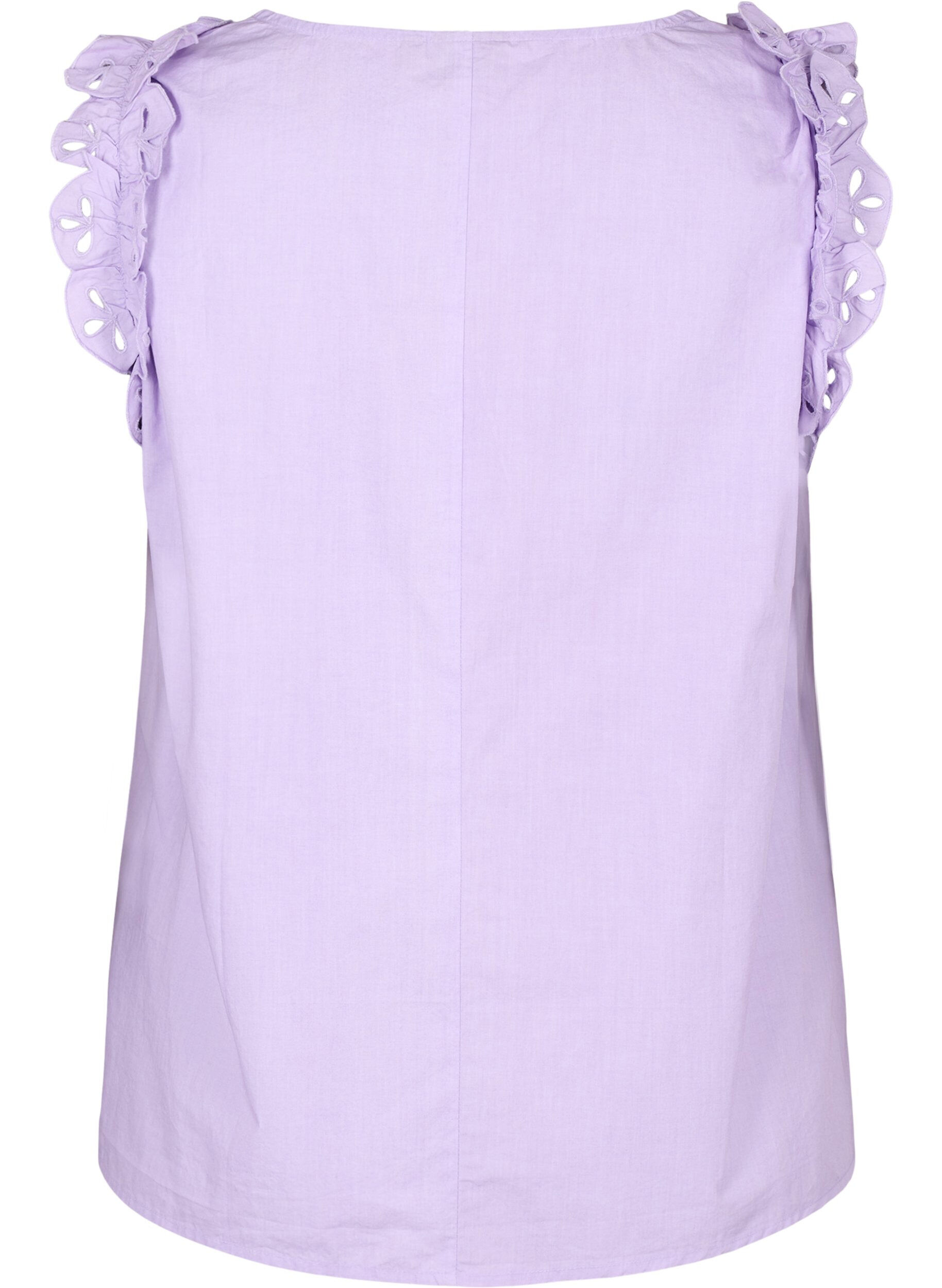 Zizzi Top en coton sans manches avec volants, Violet, Packshot image number 1