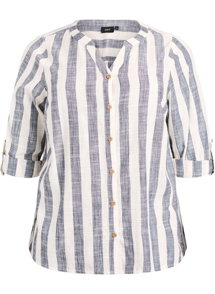 Chemisier en coton avec col en V, Bleu, Packshot image number 0