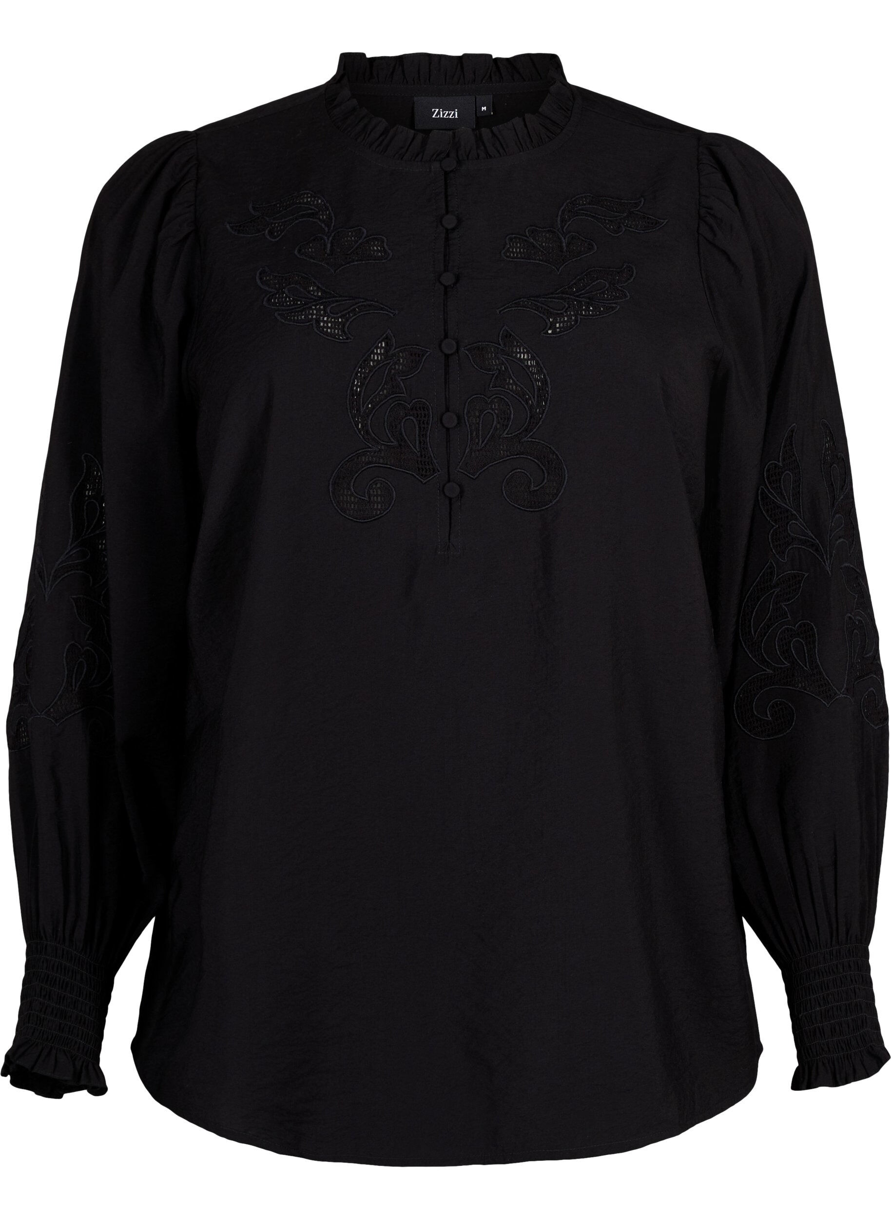 Zizzi Chemisier avec volants et broderie anglaise, Black, Packshot image number 0
