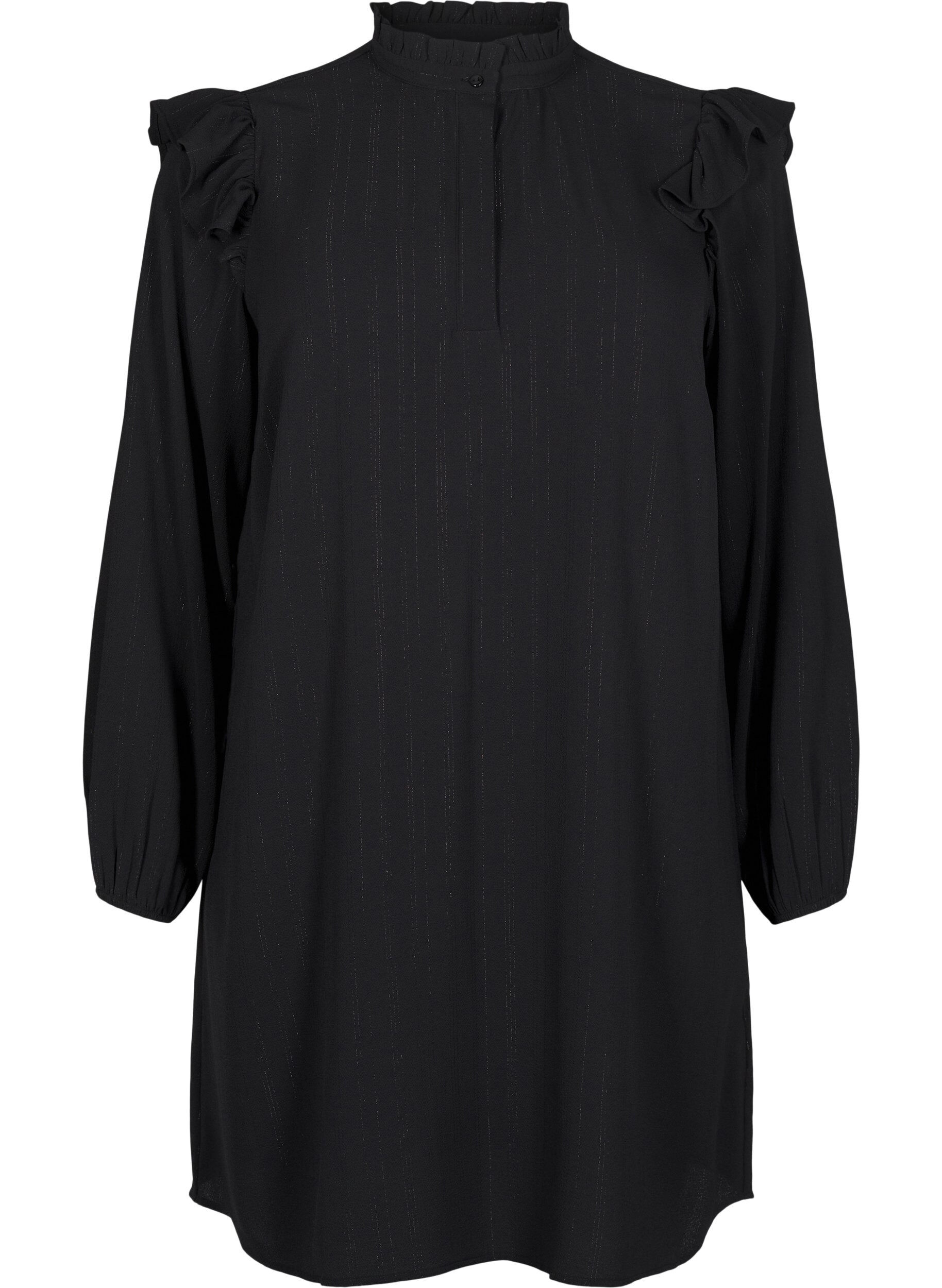 Zizzi Robe courte &agrave; volants et paillettes, Noir, Packshot image number 0