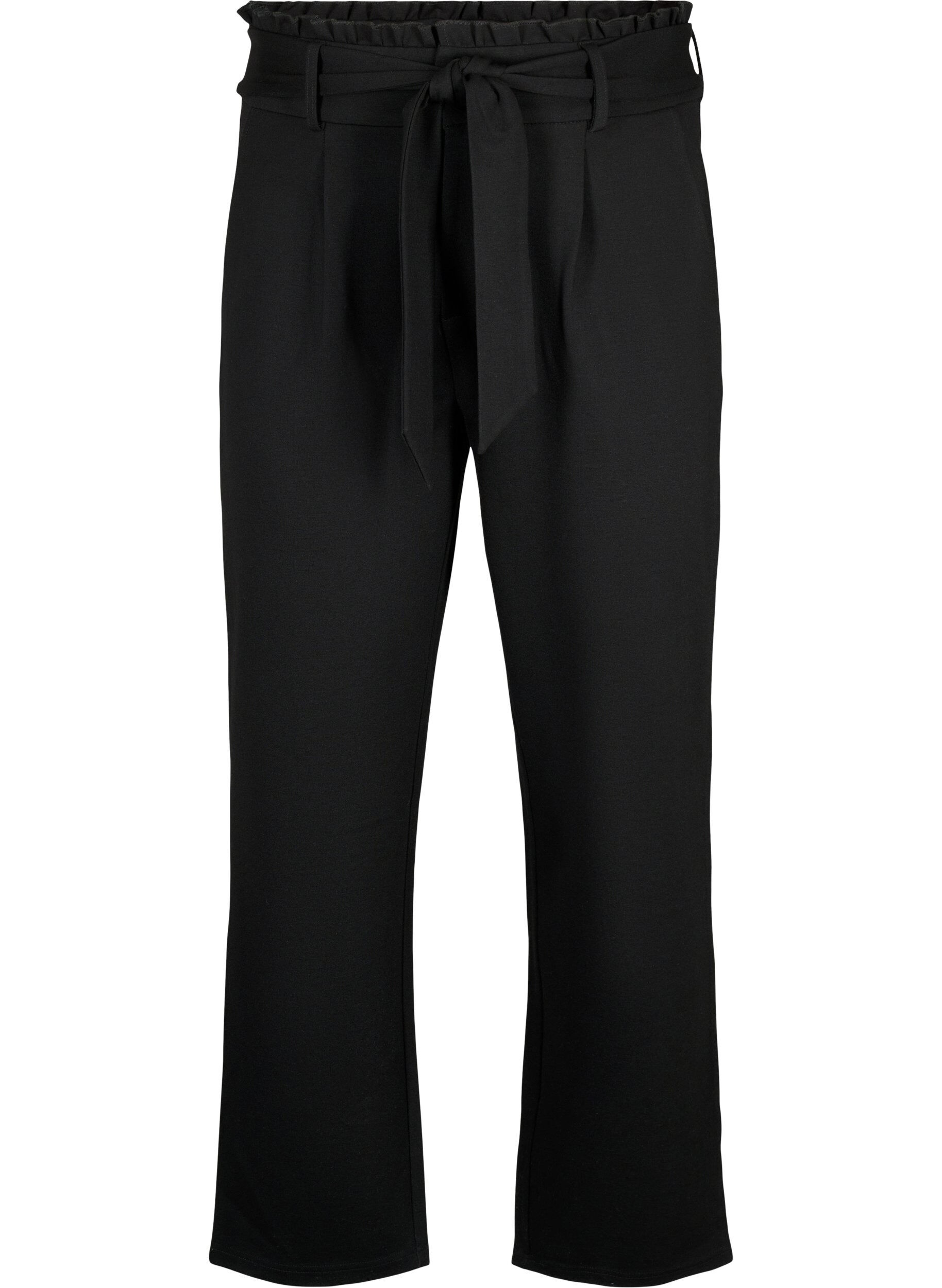 Zizzi Pantalon taille haute avec volants et cordon, Black, Packshot image number 0