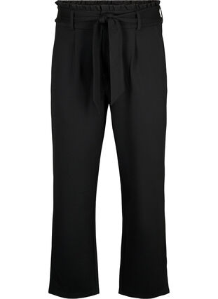 Pantalon taille haute avec volants et cordon, Black, Packshot image number 0