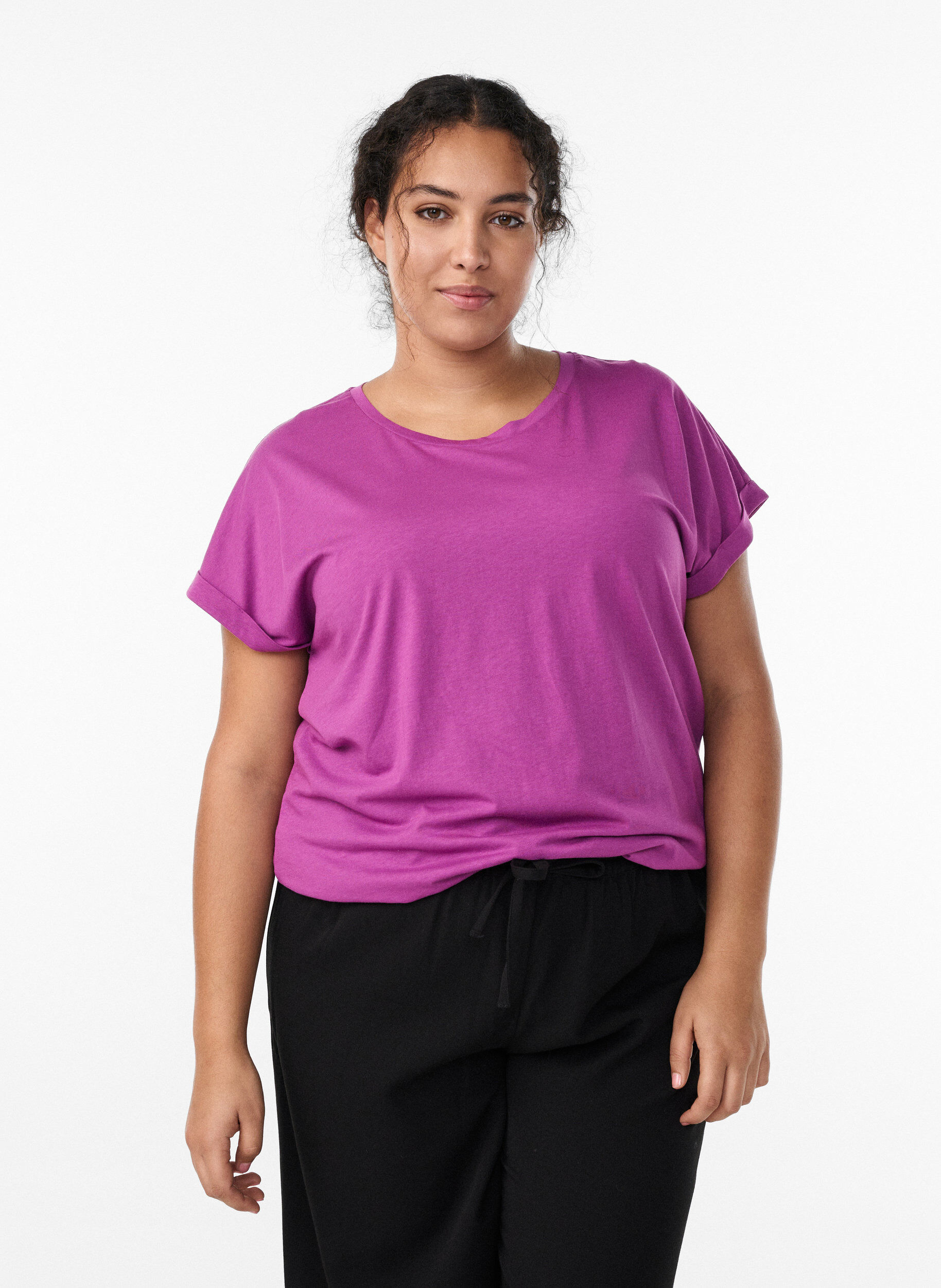 T-shirt &agrave; manches courtes en m&eacute;lange de coton, Violet, Model