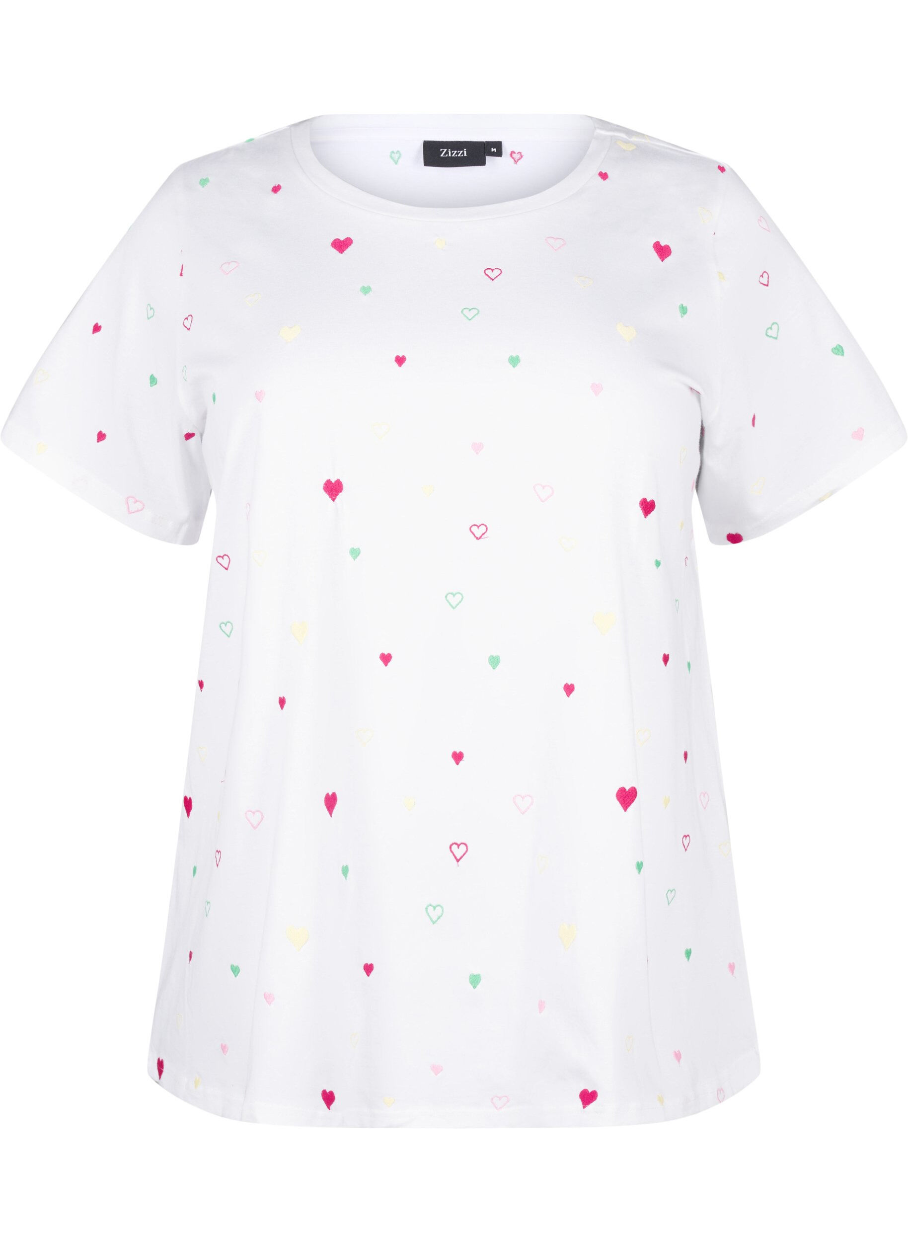 Zizzi T-shirt en coton biologique avec des c&oelig;urs, White Heart Emb., Packshot image number 0