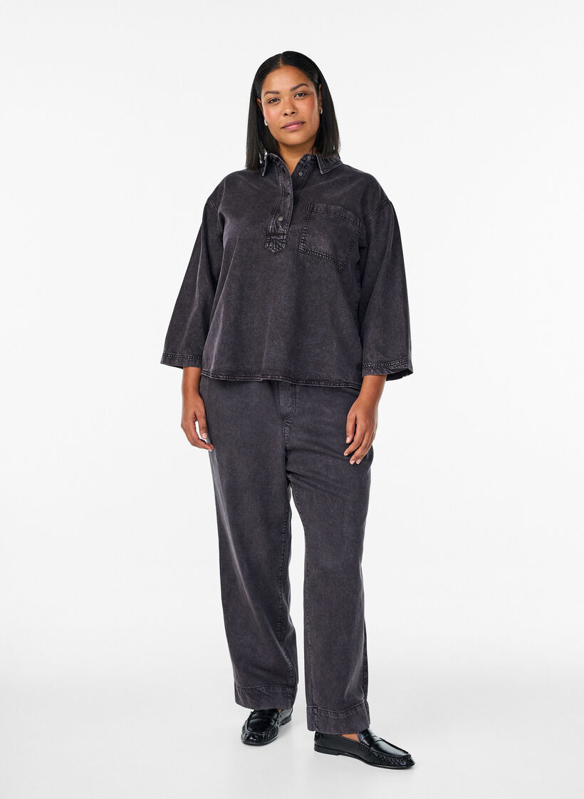 Jean large avec taille &eacute;lastiqu&eacute;e, Gris, Model image number 0