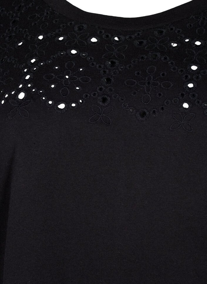 T-shirt en coton biologique avec broderie anglaise, Black, Packshot image number 2