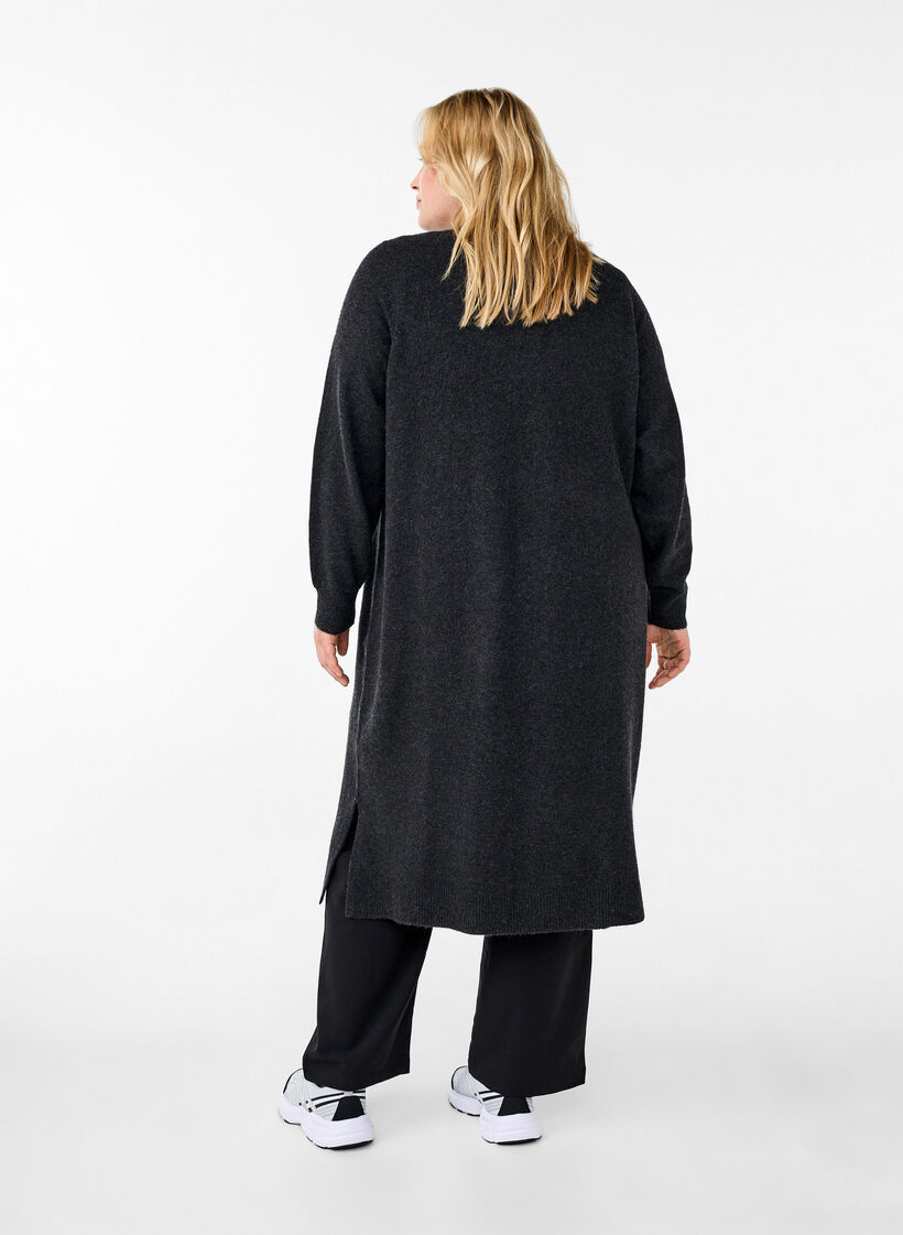 Long cardigan tricoté avec poches, Dark Grey Melange, Model image number 1