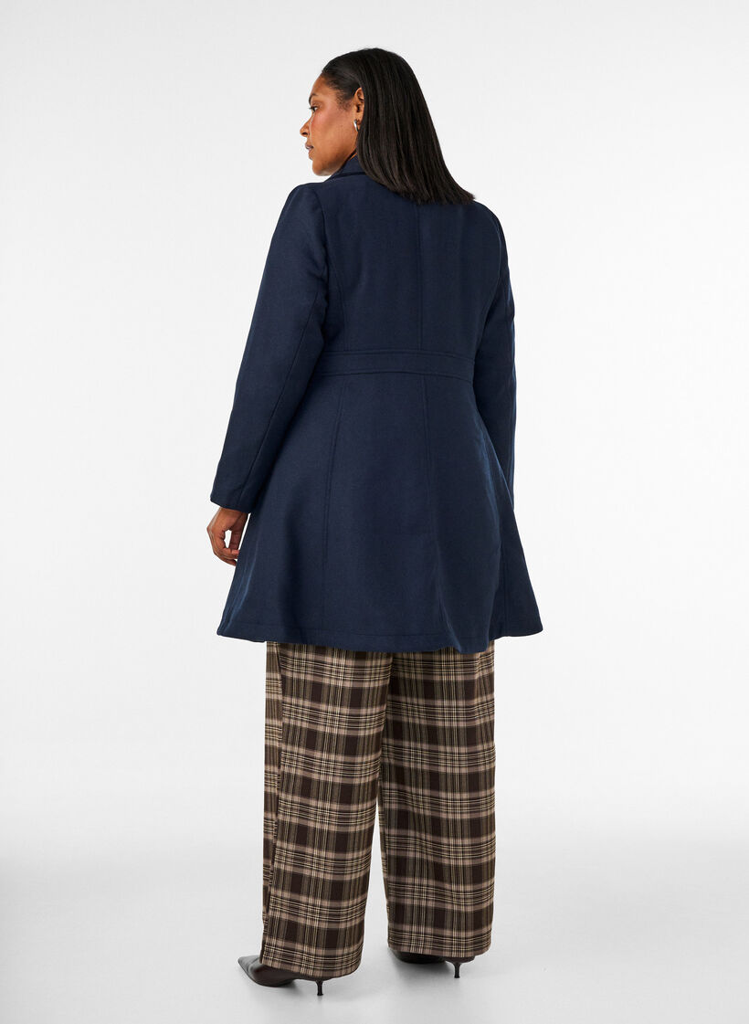 Manteau en laine coupe A avec poches, Bleu, Model image number 2