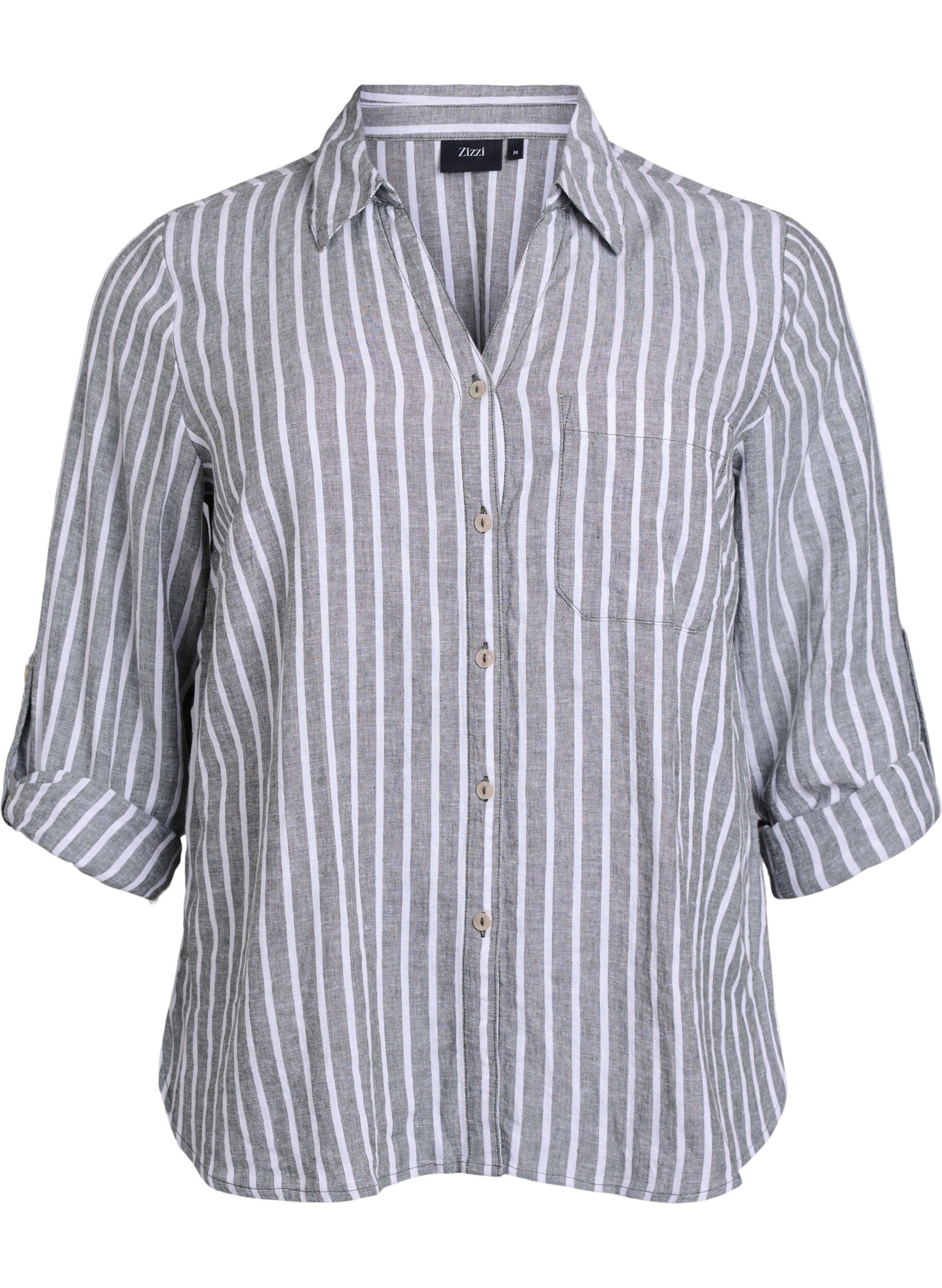 Zizzi Chemise en lin et viscose avec manches 3/4, Vert, Packshot image number 0