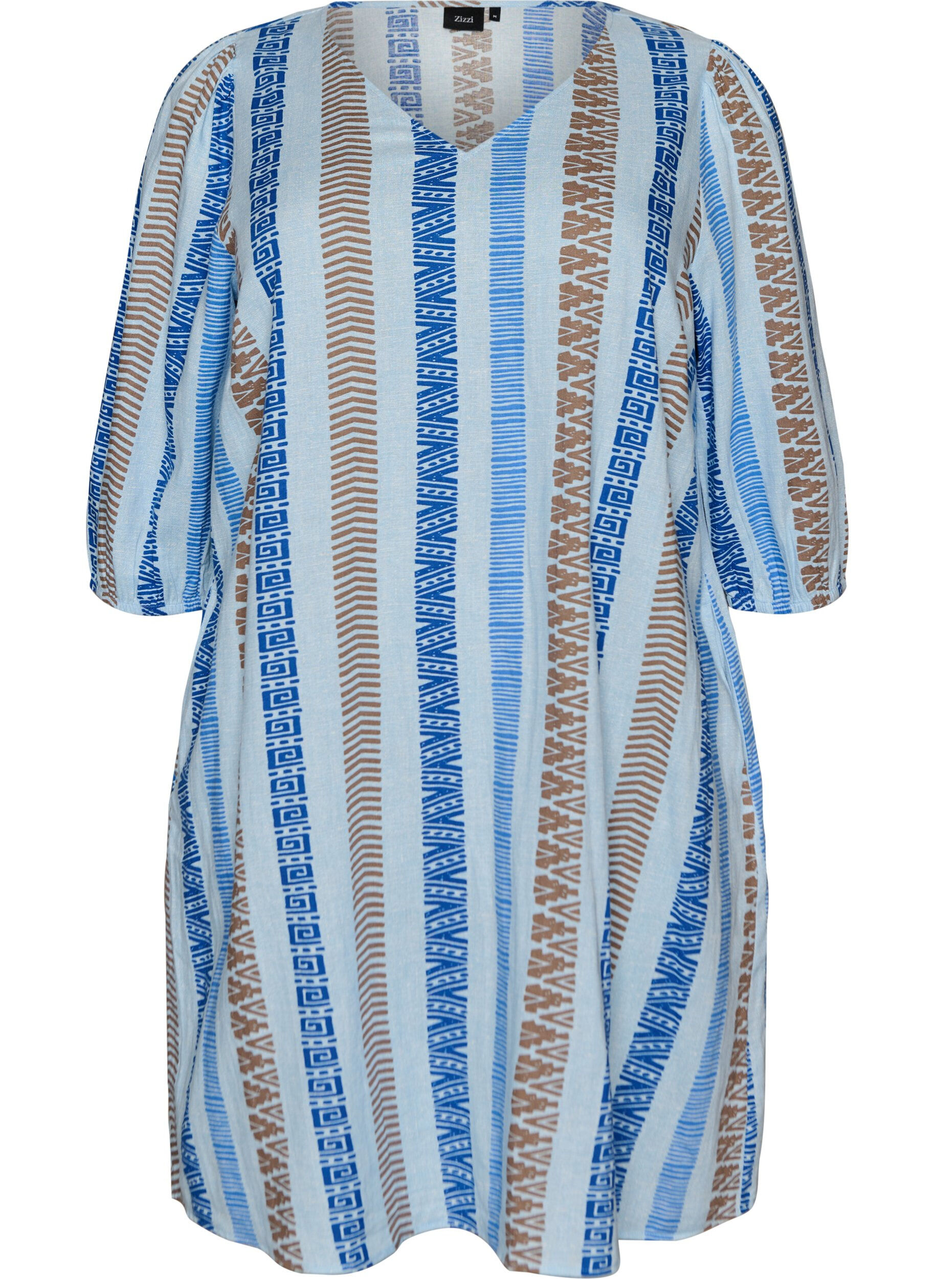 Robes courtes en lin et viscose &agrave; manches 3/4