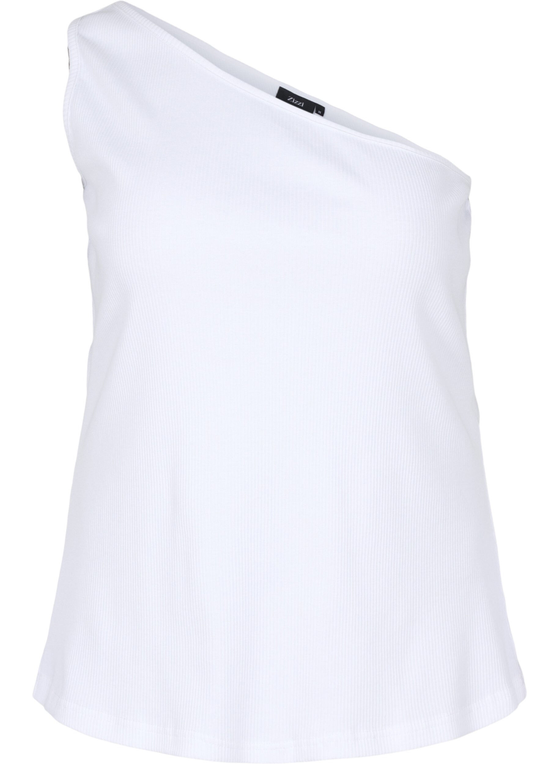 Zizzi Top asym&eacute;trique en coton, Bright White, Packshot image number 0