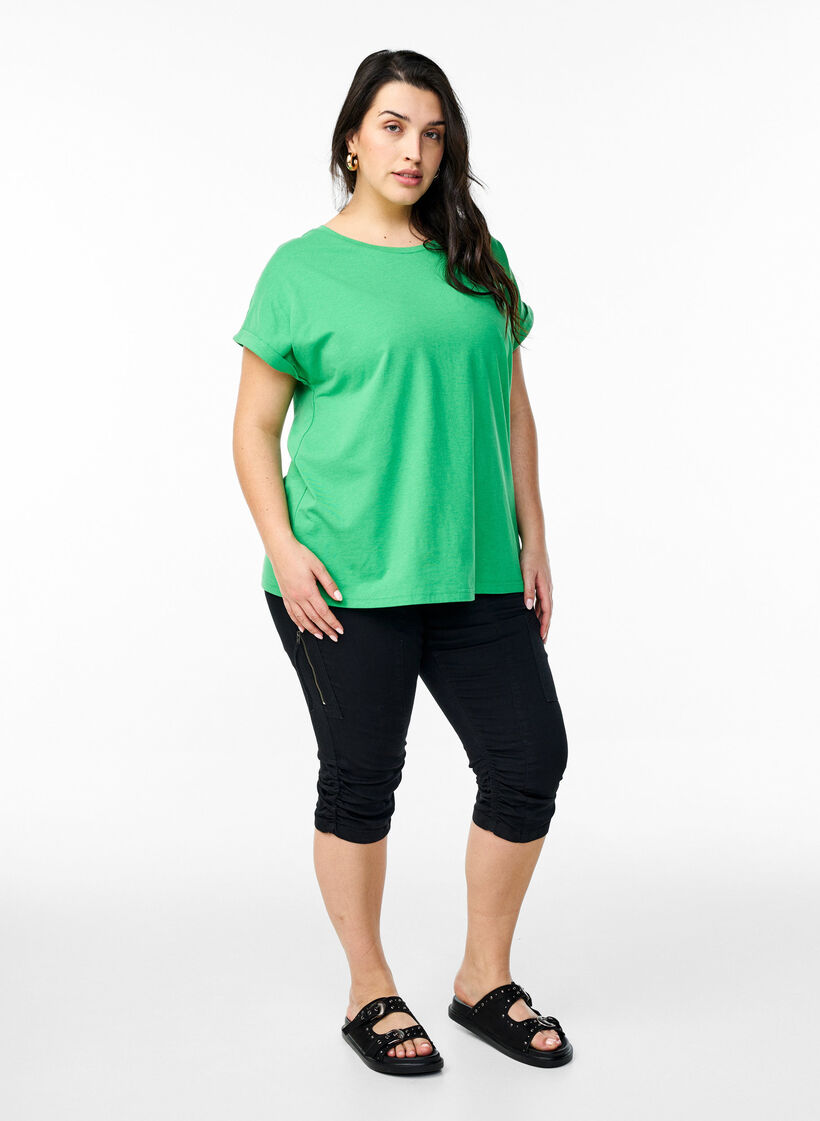 T-shirt &agrave; manches courtes en m&eacute;lange de coton, Vert, Model image number 1