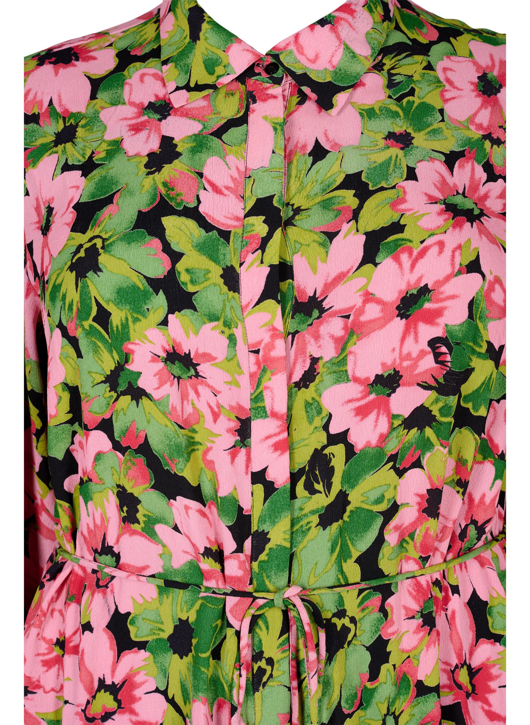 Zizzi Robe chemise en viscose &agrave; imprim&eacute; floral, Pink G. Flower AOP, Packshot image number 2