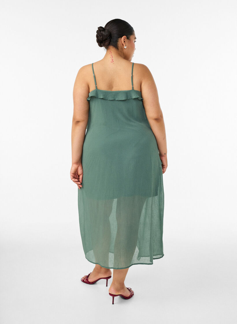 Robe en mousseline avec volants asym&eacute;triques, Vert, Model image number 1