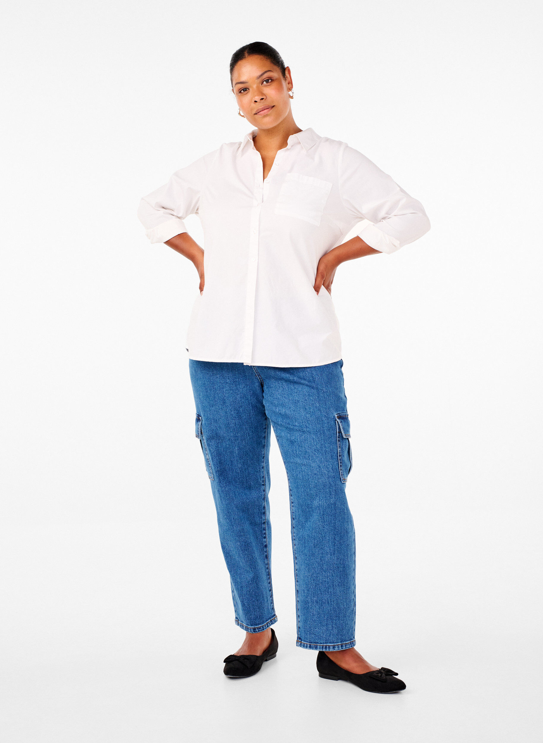 Zizzi Jean cargo &agrave; taille haute, Blue Denim, Model image number 0