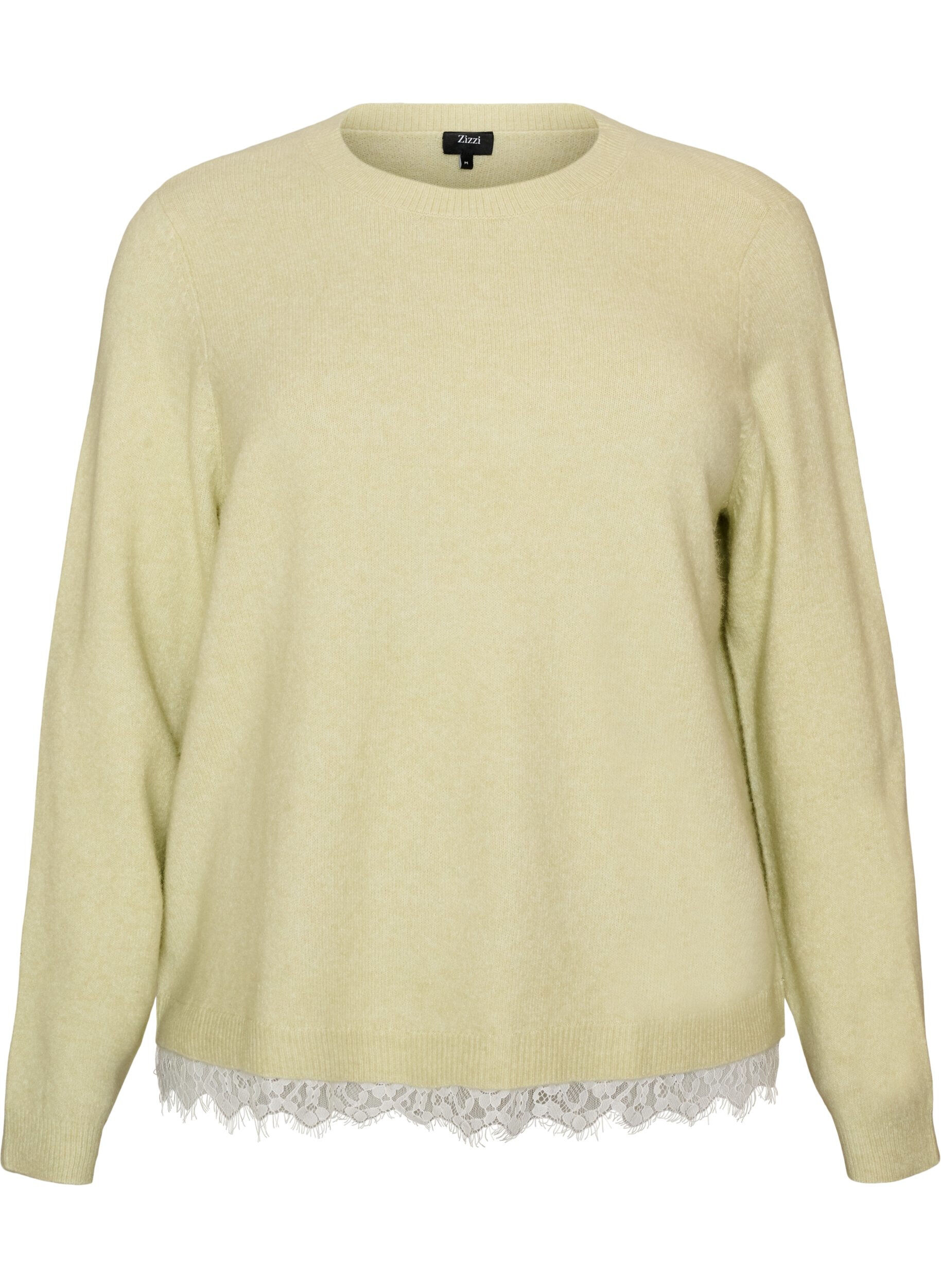 ZizziBlouse en maille avec bordure en dentelle &agrave; l'ourlet, Vert clair, Packshot image number 0
