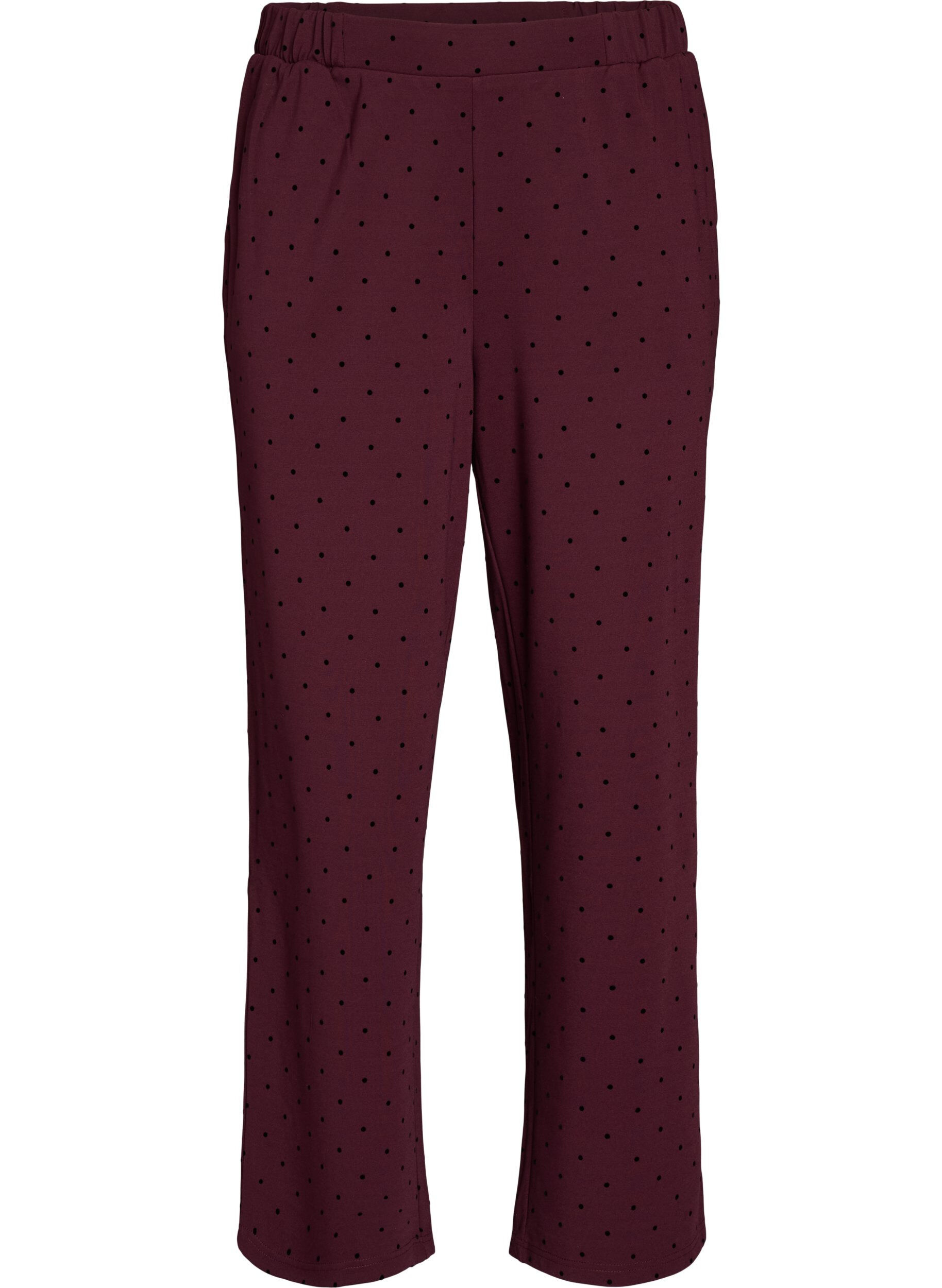 ZizziPantalon &agrave; pois taille haute et coupe droite, Bordeaux, Packshot image number 0