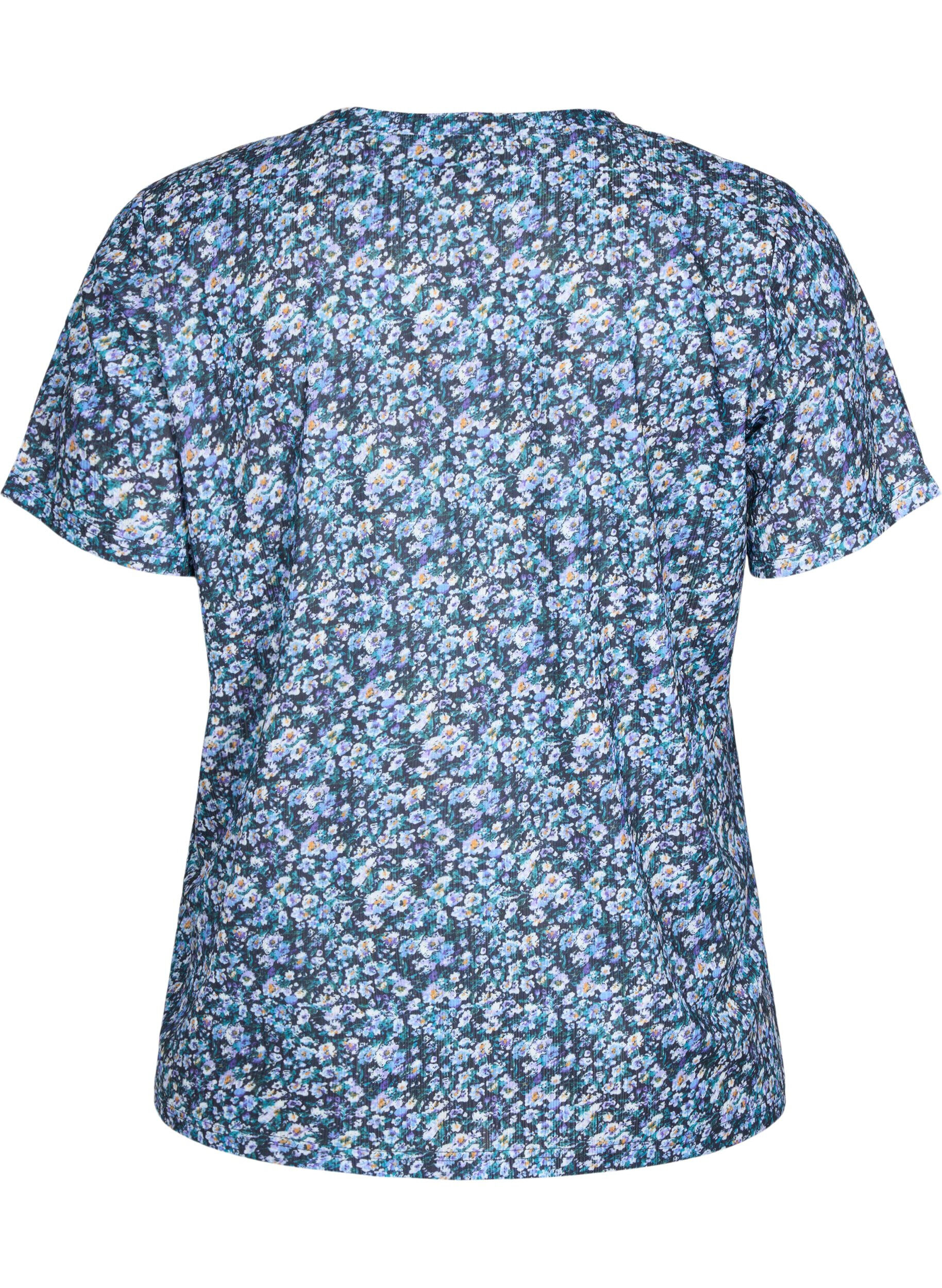 Zizzi FLASH - T-shirt imprim&eacute; avec col en V, Blue Green Ditsy, Packshot image number 1