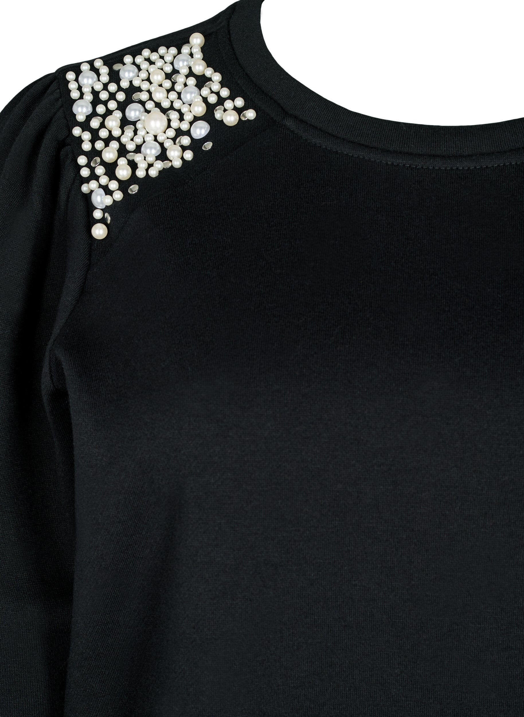 Zizzi Sweat-shirt avec d&eacute;tails en perles, Black, Packshot image number 2