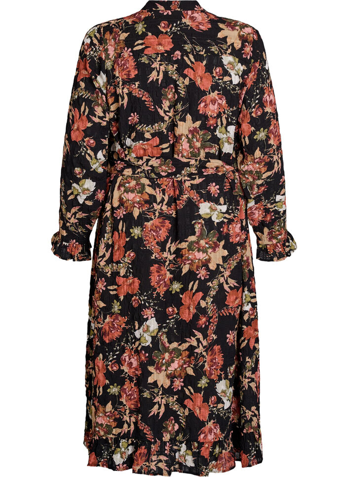Robe midi &agrave; imprim&eacute; floral avec ceinture amovible &agrave; nouer, Charbon, Packshot image number 1