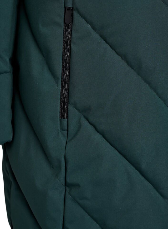 Long manteau d'hiver &agrave; fermeture &agrave; attaches et col en fausse fourrure, Vert fonc&eacute;, Packshot image number 3