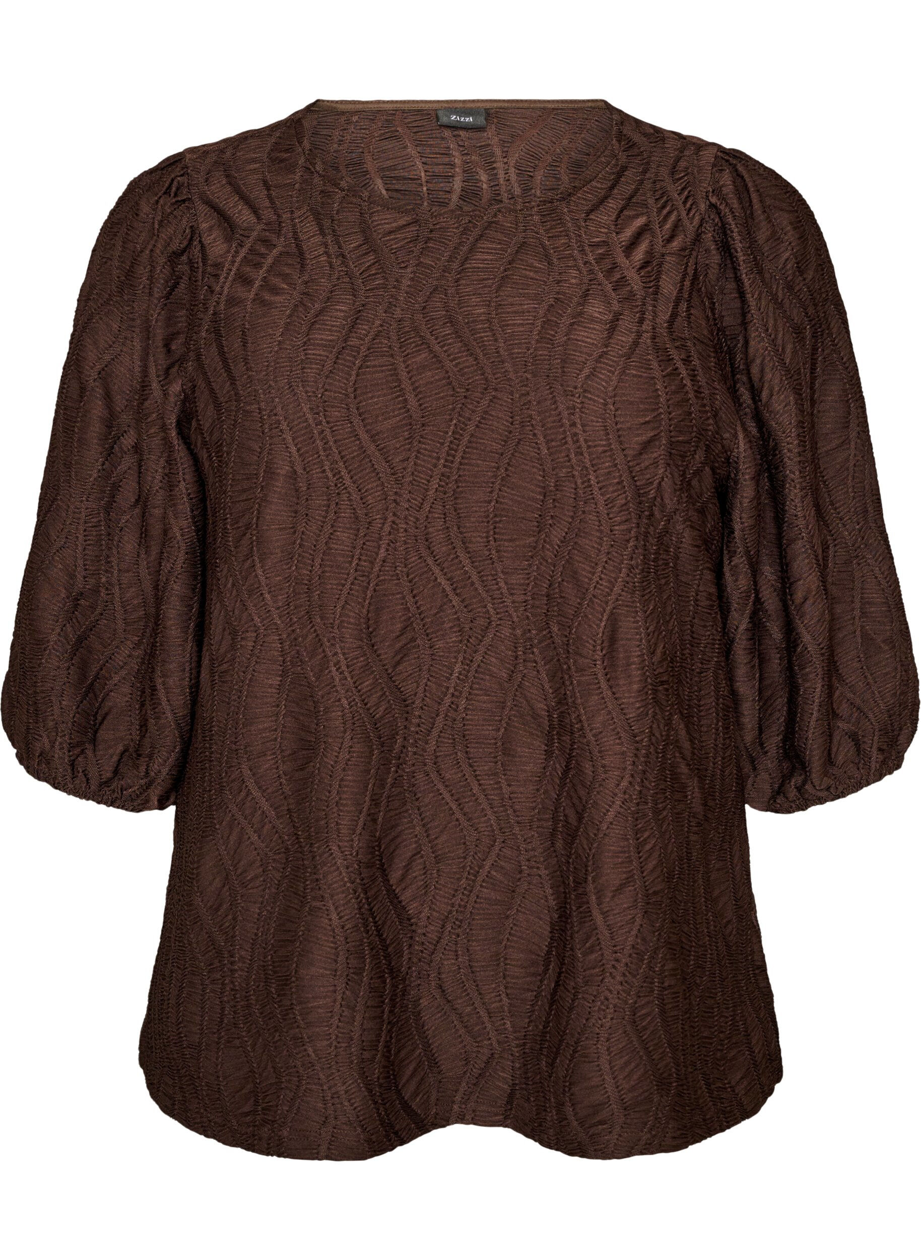 ZizziChemisier avec texture et manches 3/4, Marron, Packshot image number 0