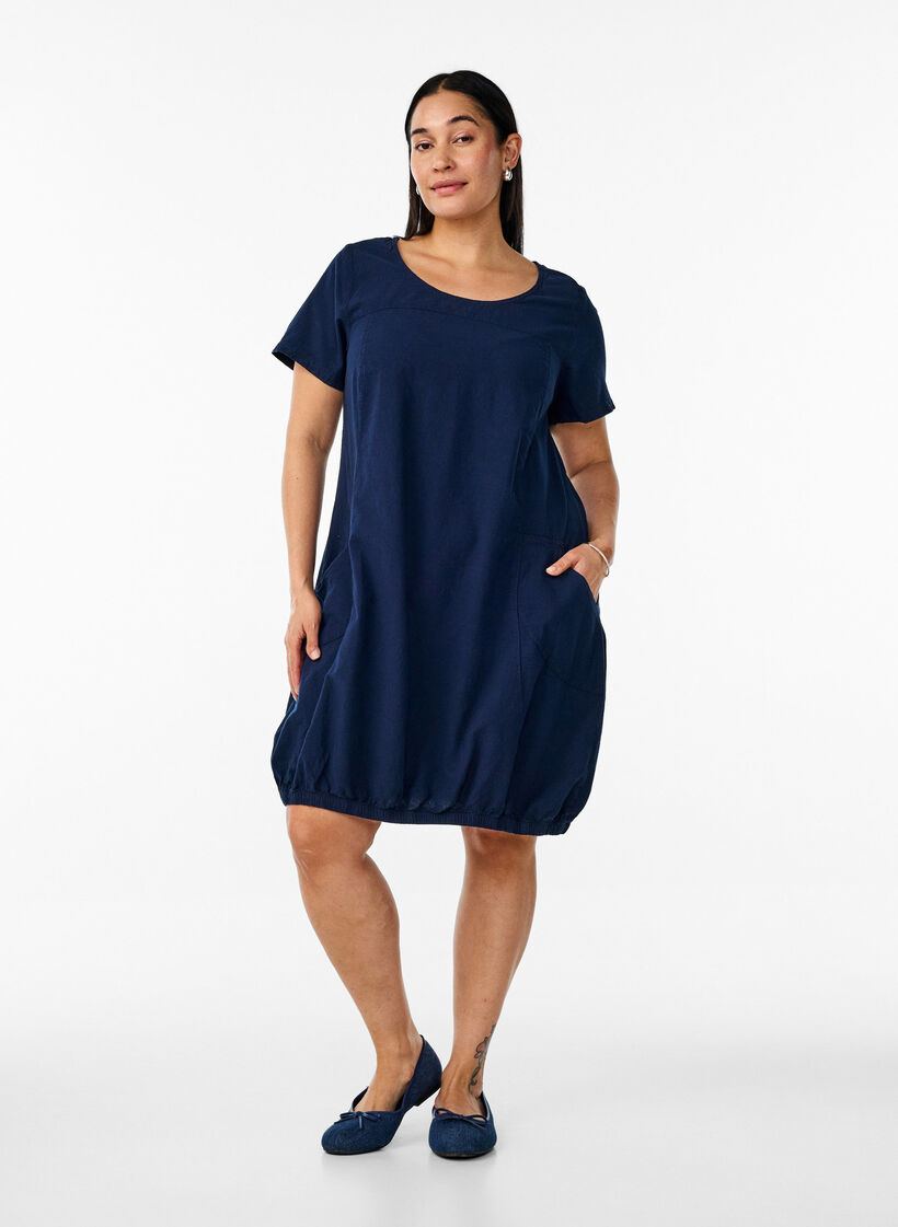 Robe en coton &agrave; manches courtes, Bleu, Model image number 1