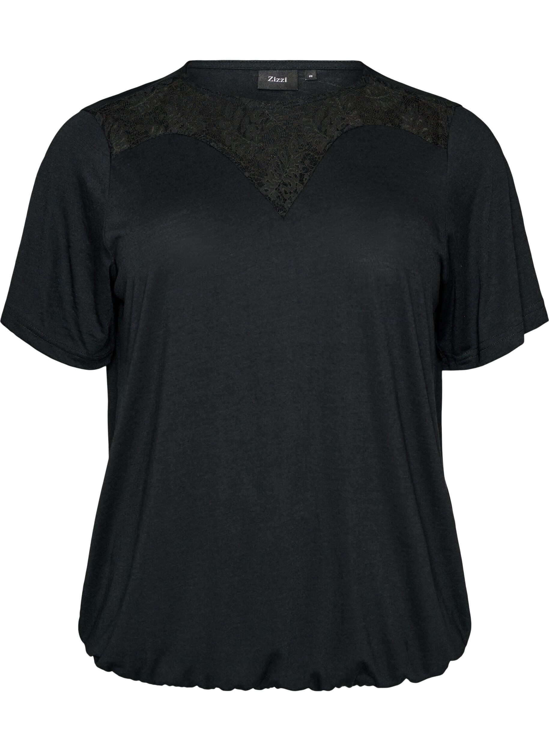 ZizziBlouse avec empi&egrave;cement en dentelle et manches ballon, Noir, Packshot image number 0