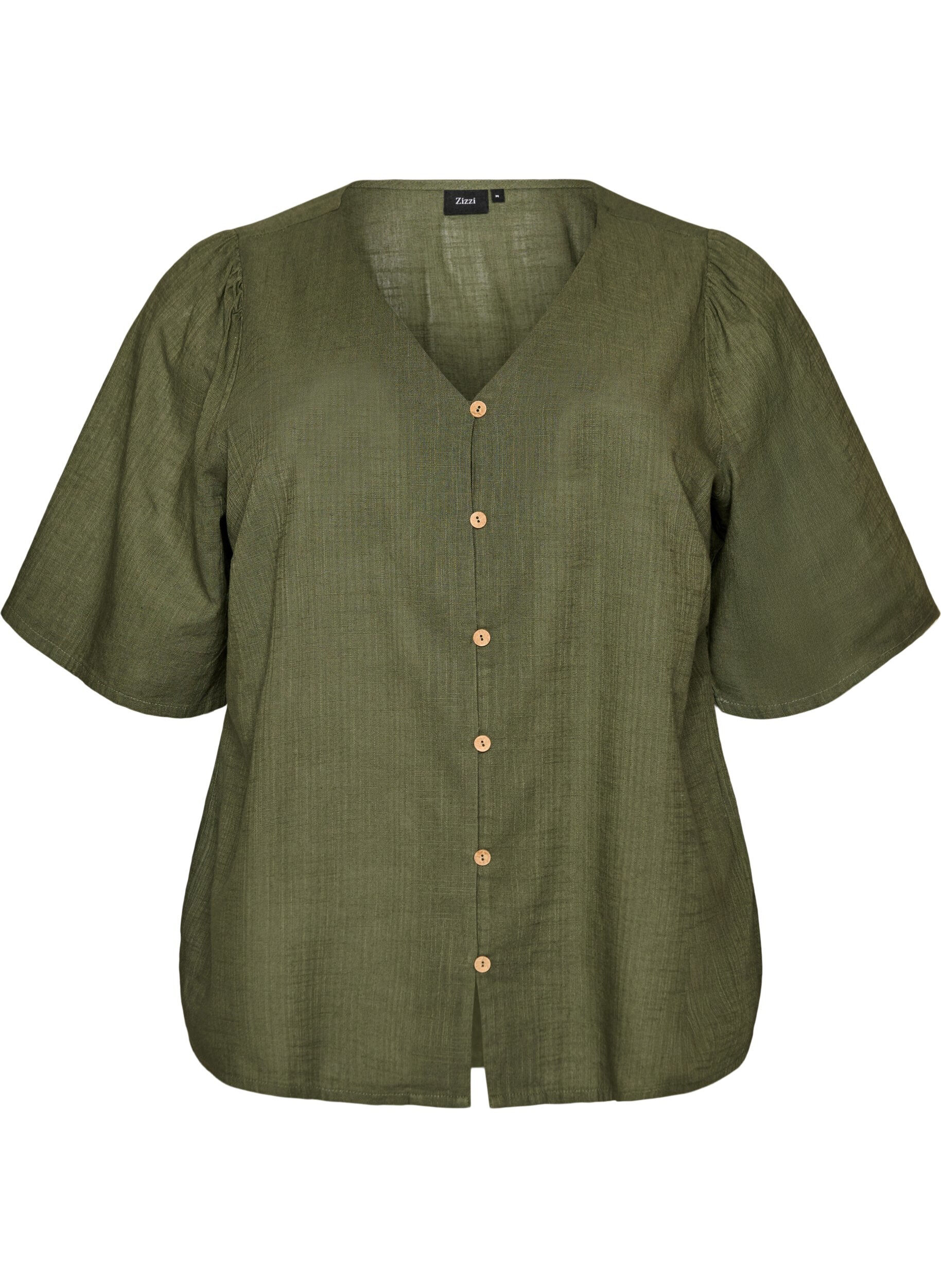 ZizziChemise en coton &agrave; manches courtes avec col V, Vert, Packshot image number 0