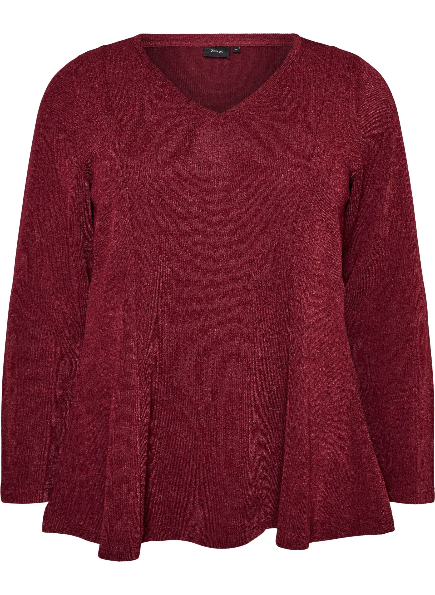 ZizziBlouse en jersey c&ocirc;tel&eacute; &agrave; coupe &eacute;vas&eacute;e, Bordeaux, Packshot image number 0