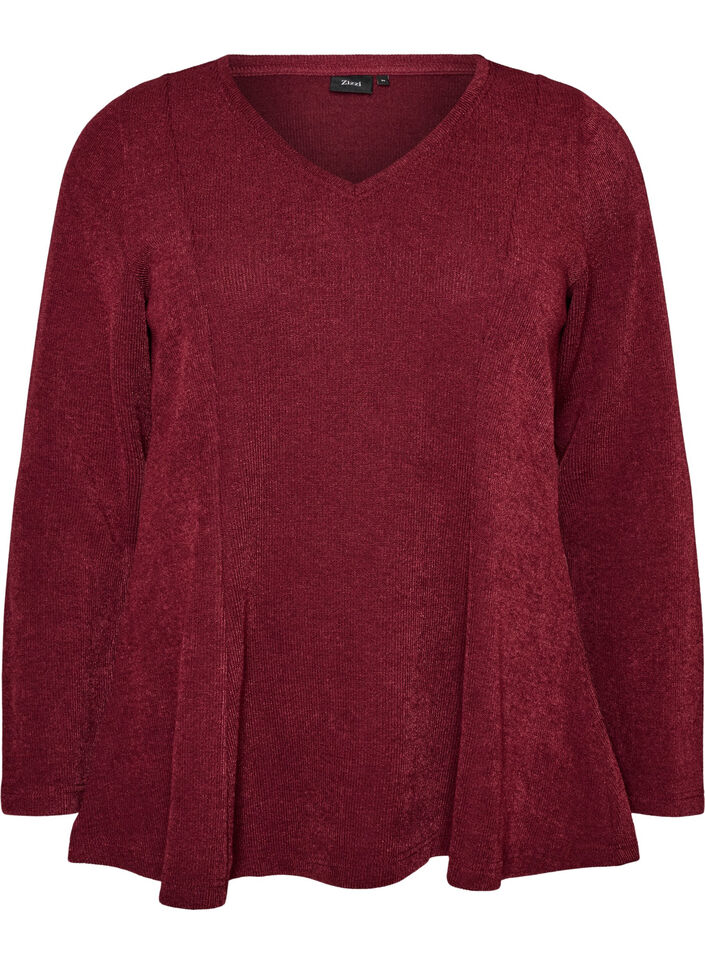 Blouse en jersey c&ocirc;tel&eacute; &agrave; coupe &eacute;vas&eacute;e, Bordeaux, Packshot image number 0