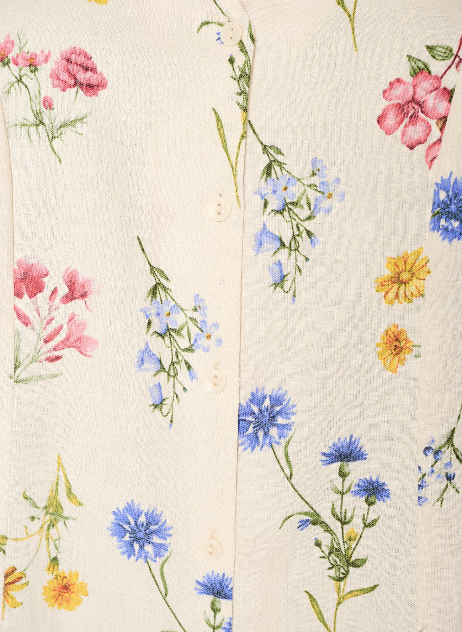 Zizzi Robe midi en lin et viscose avec manches &agrave; volants, Beige, Packshot image number 2