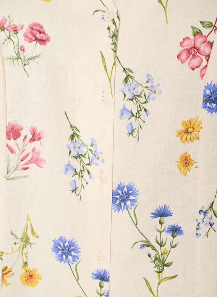 Robe midi en lin et viscose avec manches &agrave; volants, Beige, Packshot image number 2