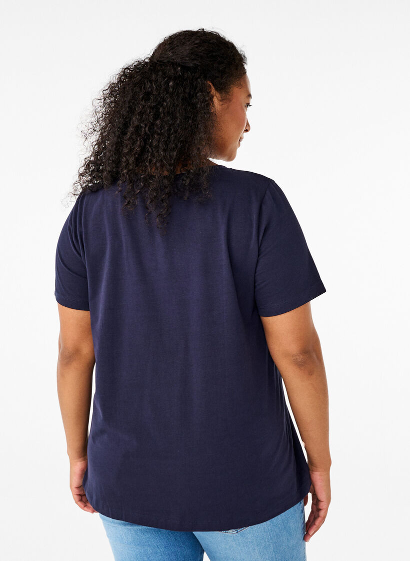 T-shirt en coton uni basique, Bleu, Model image number 2