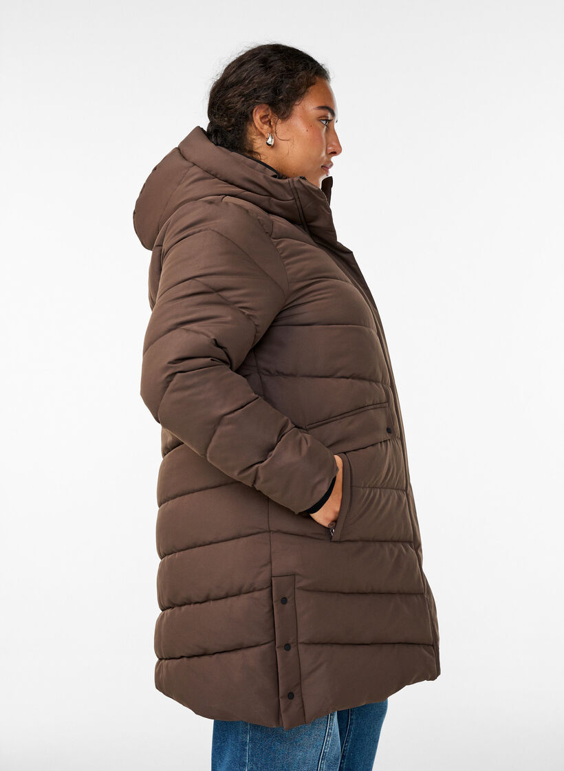 Manteau d'hiver matelassé à capuche, Marron, Model image number 3