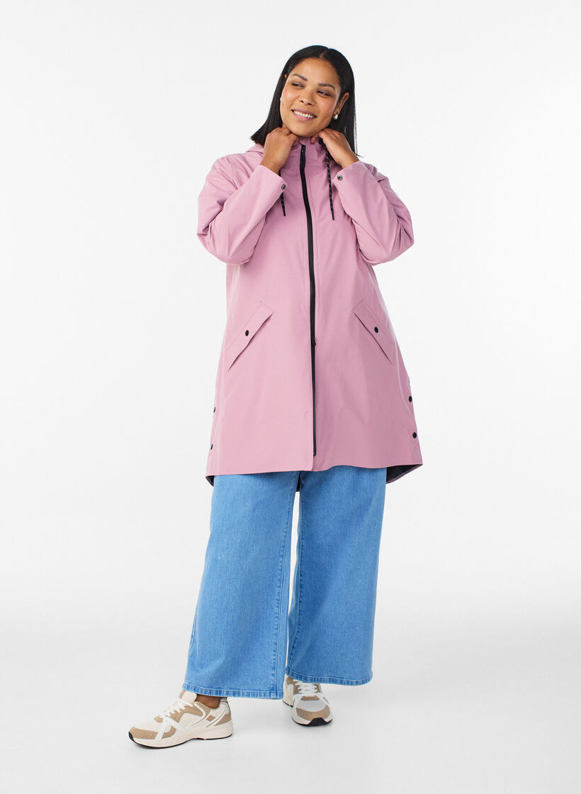 Veste de pluie avec poches et capuche, Rose, Model image number 1