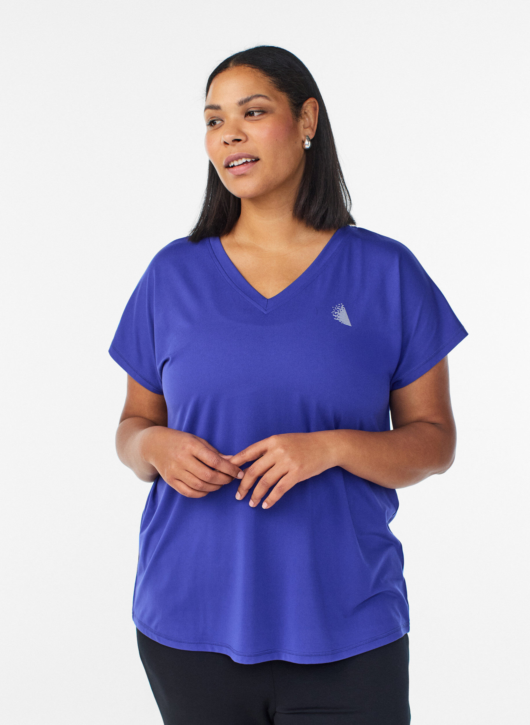 Zizzi T-shirt d&rsquo;entra&icirc;nement ample avec col en V, Violet, Model image number 0